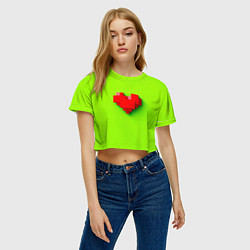 Футболка 3D укороченная женская Пиксельное красное сердечко, цвет: 3D-принт — фото 2