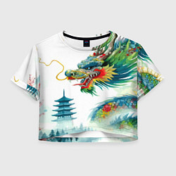 Футболка 3D укороченная женская Japanese watercolor dragon - art, цвет: 3D-принт
