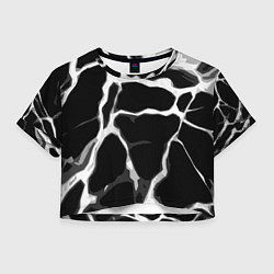 Футболка 3D укороченная женская Белые абстрактные полосы на чёрном фоне, цвет: 3D-принт