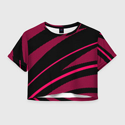 Футболка 3D укороченная женская Чёрный с розовым абстракция полосы, цвет: 3D-принт