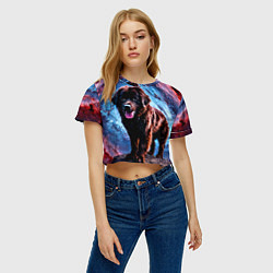 Футболка 3D укороченная женская Ньюфаундленд в космосе, цвет: 3D-принт — фото 2