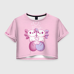 Футболка 3D укороченная женская Парочка аксолотлей, цвет: 3D-принт