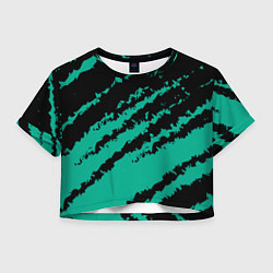 Футболка 3D укороченная женская The color is black and turquoise, цвет: 3D-принт