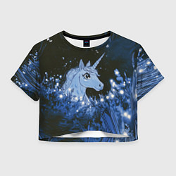 Футболка 3D укороченная женская Единорог и светлячки, цвет: 3D-принт