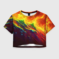 Футболка 3D укороченная женская Абстрактные волны с огнем, цвет: 3D-принт