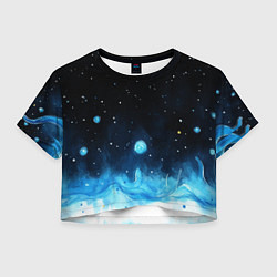 Футболка 3D укороченная женская Синяя светящееся краска, цвет: 3D-принт
