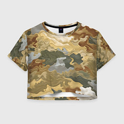 Футболка 3D укороченная женская Золотистый камуфляж, цвет: 3D-принт