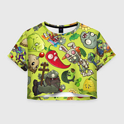 Футболка 3D укороченная женская Растения против зомби с героями, цвет: 3D-принт