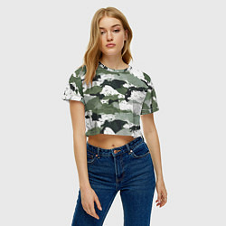 Футболка 3D укороченная женская Зеленый фактурный камуфляж, цвет: 3D-принт — фото 2
