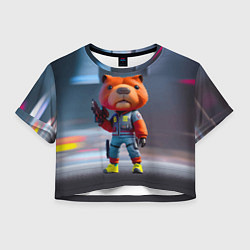 Футболка 3D укороченная женская Крутой капибара с пистолетом - киберпанк фантазия, цвет: 3D-принт