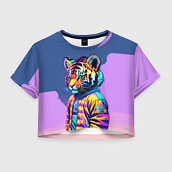 Футболка 3D укороченная женская Cool tiger cub - pop art, цвет: 3D-принт