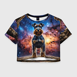 Футболка 3D укороченная женская Ризеншнауцер в космосе, цвет: 3D-принт