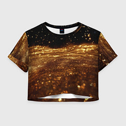 Футболка 3D укороченная женская Золотистые крупицы на черном, цвет: 3D-принт