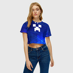 Футболка 3D укороченная женская Minecraft blue poly, цвет: 3D-принт — фото 2