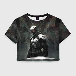 Футболка 3D укороченная женская Боевой кибернетический андроид, цвет: 3D-принт