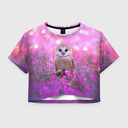 Футболка 3D укороченная женская Сова на блестящем фоне, цвет: 3D-принт