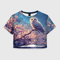 Футболка 3D укороченная женская Сова на фоне ночного неба, цвет: 3D-принт