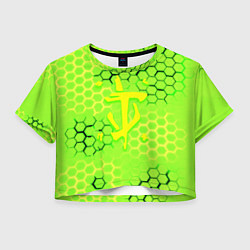Футболка 3D укороченная женская Doom кислотные соты лого, цвет: 3D-принт
