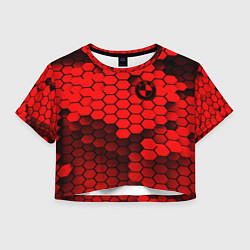 Футболка 3D укороченная женская BMW карбоновая абстракция, цвет: 3D-принт