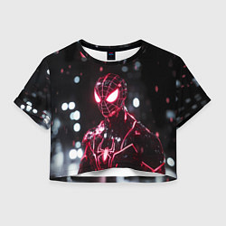 Футболка 3D укороченная женская Человек-паук в красно-черном костюме, цвет: 3D-принт