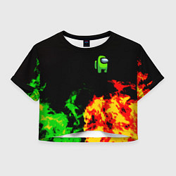 Футболка 3D укороченная женская Амонг ас огненная текстура, цвет: 3D-принт