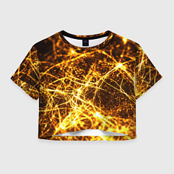 Футболка 3D укороченная женская Текстура золотые нити, цвет: 3D-принт