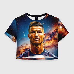Футболка 3D укороченная женская Криштиану Роналду в космосе, цвет: 3D-принт