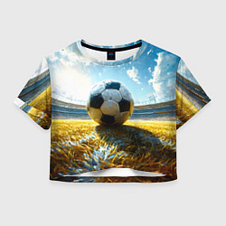 Футболка 3D укороченная женская Футбольный мяч на стадионе, цвет: 3D-принт