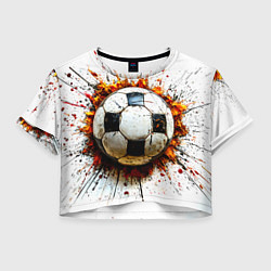 Футболка 3D укороченная женская Футбольный мяч на белом, цвет: 3D-принт