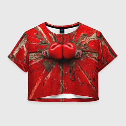 Футболка 3D укороченная женская Кикбоксеркие перчатки в красном, цвет: 3D-принт