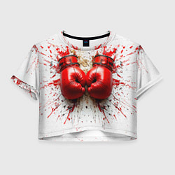 Футболка 3D укороченная женская Красные бойцовские перчатки на белом, цвет: 3D-принт