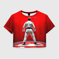 Футболка 3D укороченная женская Боец джиу-джитсу на красном, цвет: 3D-принт