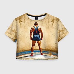Футболка 3D укороченная женская Греко-римский борец на бежевом, цвет: 3D-принт