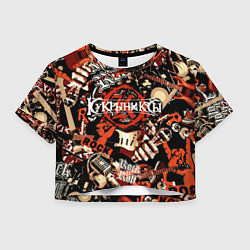 Футболка 3D укороченная женская Кукрыниксы на фоне электрогитар, цвет: 3D-принт
