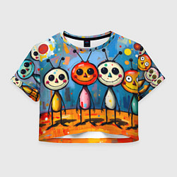 Футболка 3D укороченная женская Инопланетные человечки, цвет: 3D-принт