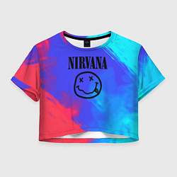 Футболка 3D укороченная женская Nirvana жидкие краски, цвет: 3D-принт