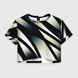 Футболка 3D укороченная женская Чёрно-белый с синим затемнением полосы, цвет: 3D-принт