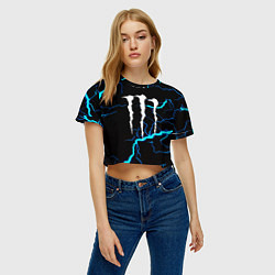 Футболка 3D укороченная женская Monster energy неоновые молнии, цвет: 3D-принт — фото 2