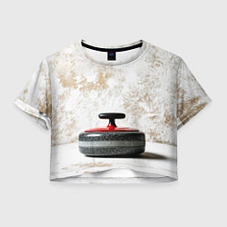 Футболка 3D укороченная женская Камень для кёрлинга на белом, цвет: 3D-принт