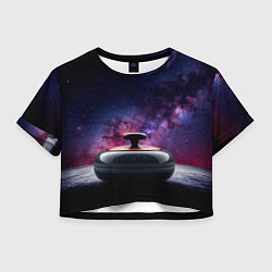 Футболка 3D укороченная женская Камень для кёрлинга в космосе, цвет: 3D-принт