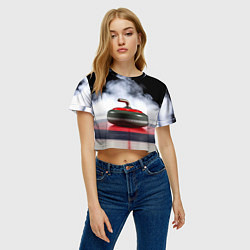 Футболка 3D укороченная женская Кёрлинг и белый дым, цвет: 3D-принт — фото 2