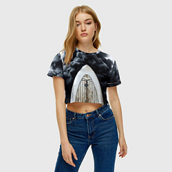 Футболка 3D укороченная женская Сапборд в черном дыму, цвет: 3D-принт — фото 2