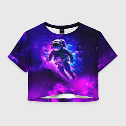 Футболка 3D укороченная женская Космонавт в неоновых облаках, цвет: 3D-принт