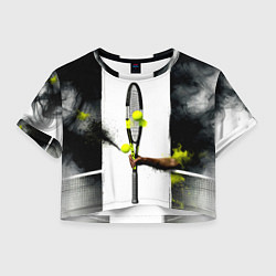 Футболка 3D укороченная женская Ракетка в черном дыму, цвет: 3D-принт