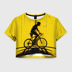 Футболка 3D укороченная женская Триатлонист на желтом, цвет: 3D-принт