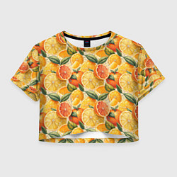 Футболка 3D укороченная женская Апельсиновый фреш сочные дольки, цвет: 3D-принт