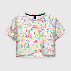 Футболка 3D укороченная женская Белый с разноцветными брызгами, цвет: 3D-принт