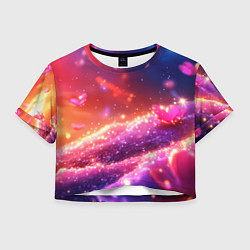Футболка 3D укороченная женская Фиолетовые и красные оттенки текстура, цвет: 3D-принт
