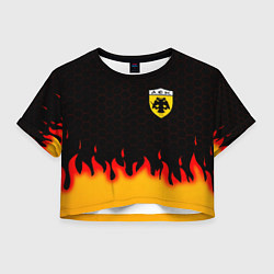 Футболка 3D укороченная женская AEK fire hexagon, цвет: 3D-принт