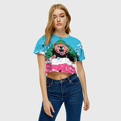 Футболка 3D укороченная женская Хищный русский медведь, цвет: 3D-принт — фото 2